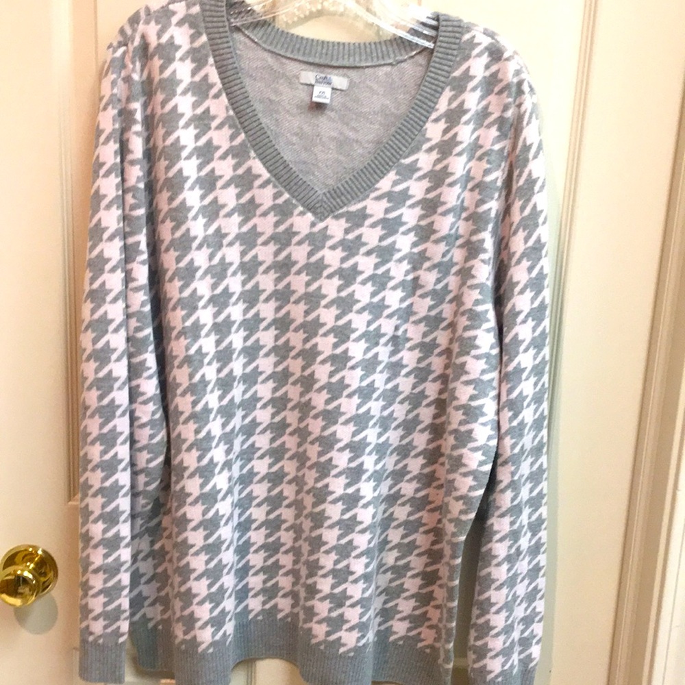 Gray and Pink Houndstooth Women's Sweater